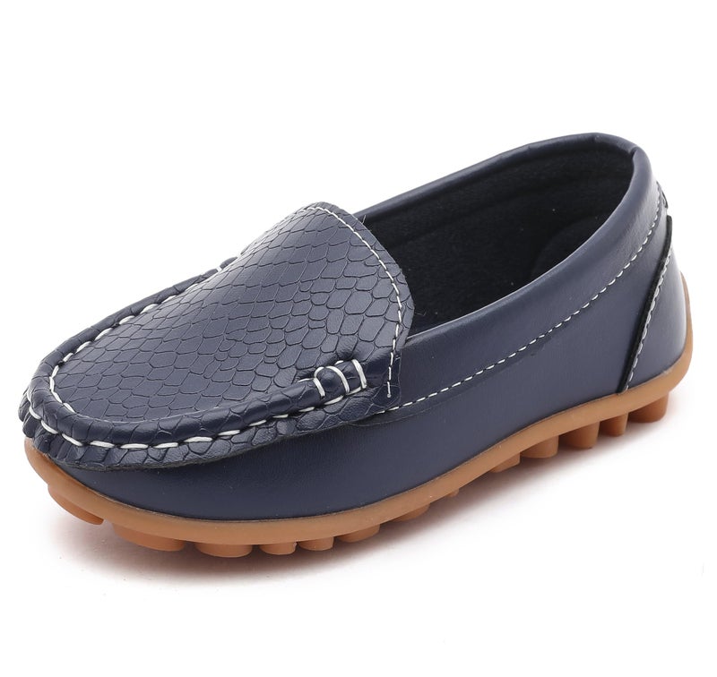 LONSOEN Toddler/Little Kid Boys Girls Soft Synthetic Leather Loafer Slip-On Boat-Dress Shoes/Sneakers,Deep Blue,SHF103 CN21 - Image 1